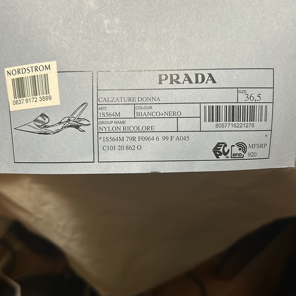 Prada Calzature Donna Blanco and Nero Nylon Bicolore EU 36.5 U.S. 6 - Picture 9 of 9